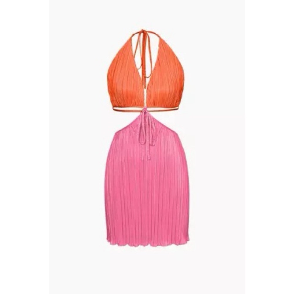 Halter Cut Out Mini Plisse Dress